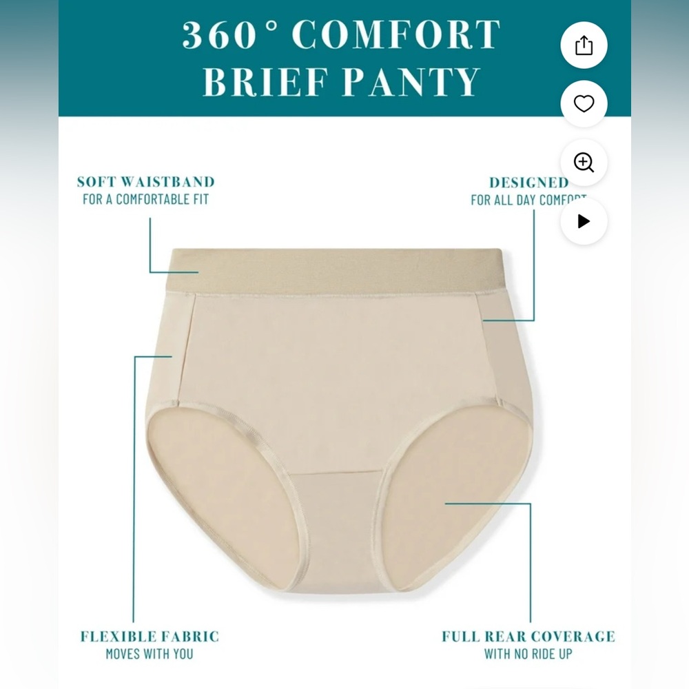 Vanity Fair Radiant 360 Comfort Briefs. Size L(7). Tan. NWT!